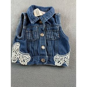 Little Lass denim vest‎ lace detail  0/3 months